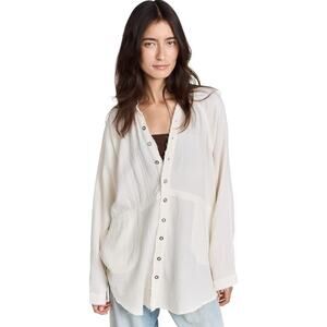 We The Free White Gauze Oversized Flowy Button Down Shirt Women's size Small